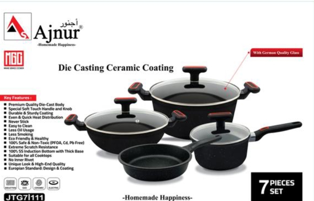 Picture of Prestiege / MGC 7 Pcs Induction Cookware Set For Superior Release -1Pc Casserol, 1Pc Fry pan, 1Pc Karai, 1Pc Milk pan and 3 lids Gift And Home Use Multicolor