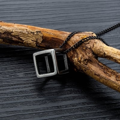 Picture of Black Vertical Bar New Necklace for Men-Man's Necklace - Black