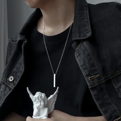 Picture of New Modal Vertical Bar Necklace for Men - Silver