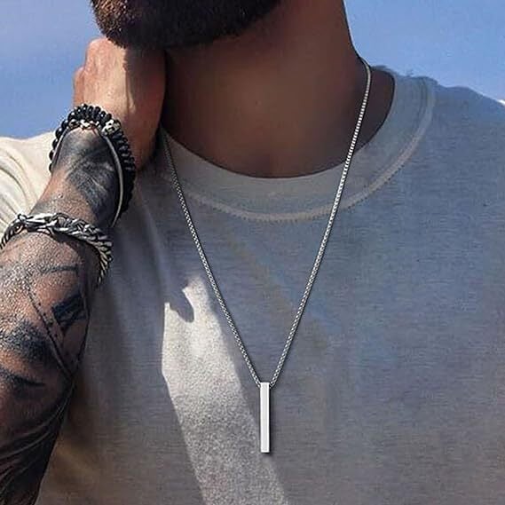 Picture of Silver Twisted Vertical Bar New Necklace for Men - Silver