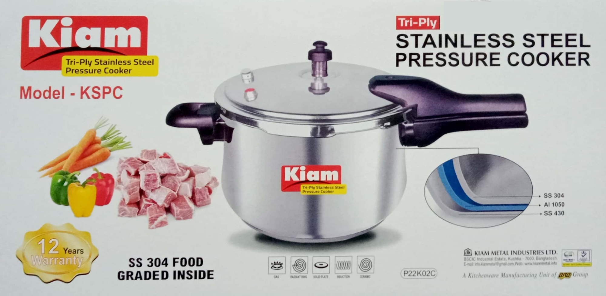 Picture of Kiam Stainless Steel Pressure Cooker KSPC-4.5L (4.5 Liter) Multicolor