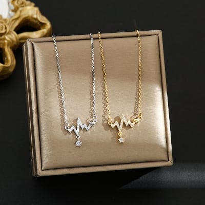 Picture of Fashionable New Necklaces Set for Women Jewelry Trendy Women's Gold Plated Silver Chain Necklace with Crystal Stones