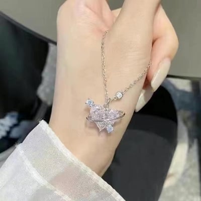 Picture of Necklace Love Shaped Titanium Steel Heartbeat Lockbone Heart Necklaces