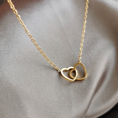 Picture of Fashionable Double Hart Necklaces for Women - Gold