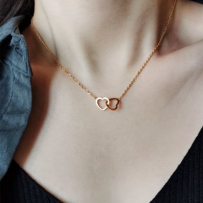 Picture of Fashionable Double Hart Necklaces for Women - Gold