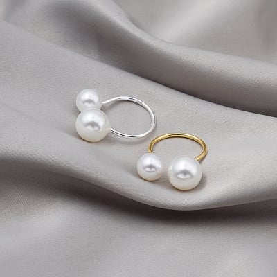 Picture of Trendy Adjustable Double Pearl Ring in Simple Korean Style - Perfect Gift for Girls and Women