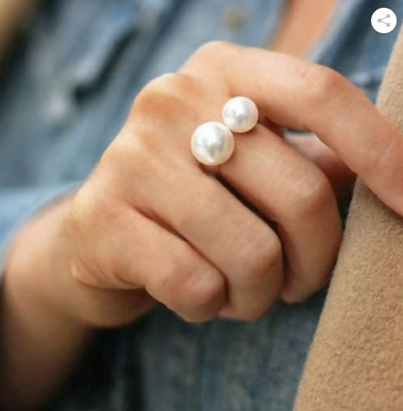 Picture of Trendy Adjustable Double Pearl Ring in Simple Korean Style - Perfect Gift for Girls and Women