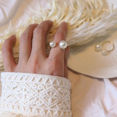Picture of Adjustable Double Pearl Ring With Box for Girls and Women Simple Korean Style