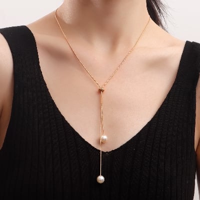 Picture of Korean Elegant Pearl Necklace Women's Fashion Jewelry Accessory - Gold