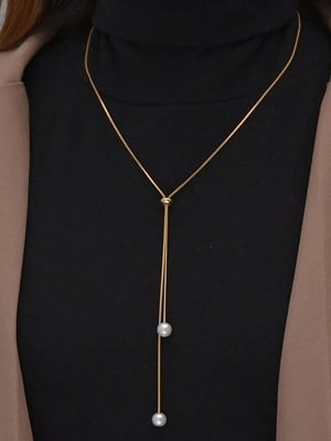 Picture of Korean Elegant Pearl Necklace Women's Fashion Jewelry Accessory - Gold