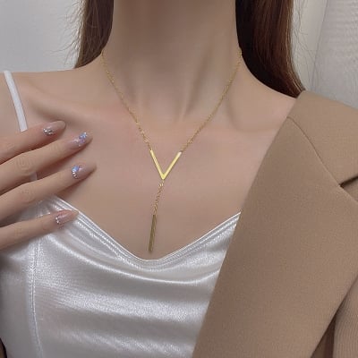 Picture of Minimalist Single New V Necklace Stylish Girls - Gold