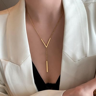 Picture of Fashiobale Stainless Steel Necklace For Women - Gold