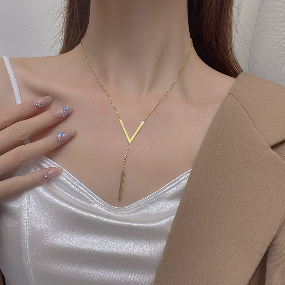 Picture of Fashiobale Stainless Steel Necklace For Women - Gold