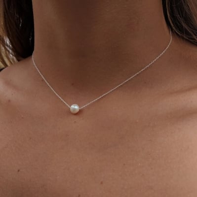 Picture of Korean Girls Ins Pearl Necklace Clavicle Chain - Silver