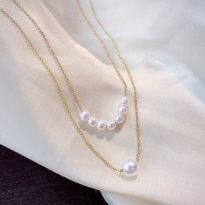 Picture of Korean Girls Ins Pearl Necklace Stylish Clavicle Chain - Gold
