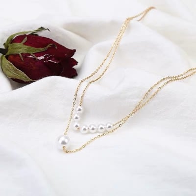 Picture of Pearl Stylish Client Necklace for Ladies - Gold