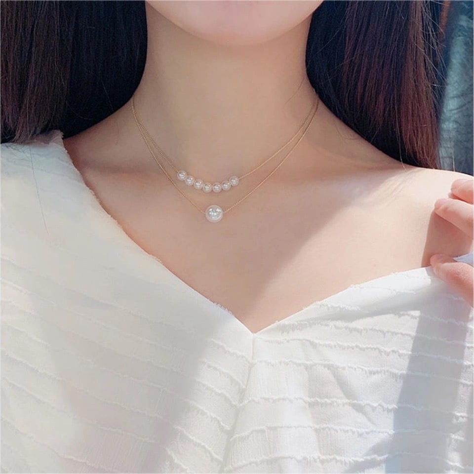 Picture of Pearl Stylish Client Necklace for Ladies - Gold