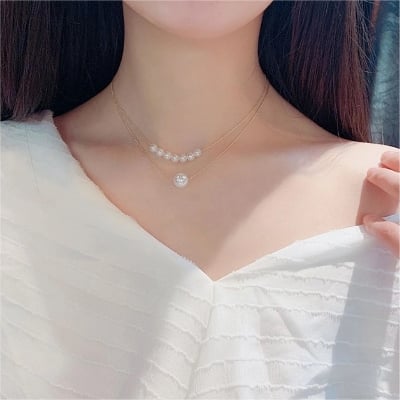 Picture of Pearl Stylish Client Necklace for Ladies - Gold