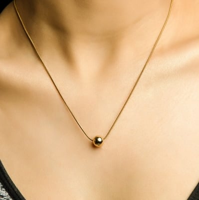 Picture of Fashion Sweet Pearl Ball Droplets Chain Necklace - Gold