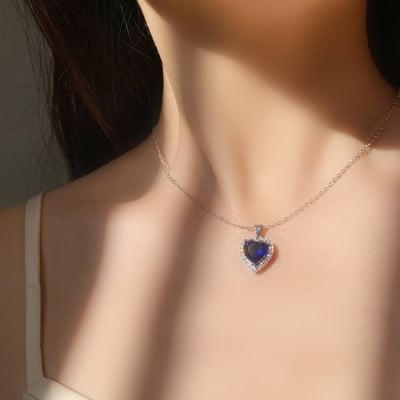 Picture of Large Titanic Blue Heart Zircon Vintage Stone Necklaces - Blue
