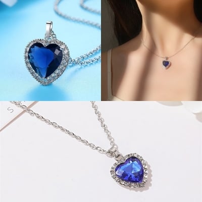 Picture of Large Titanic Blue Heart Zircon Vintage Stone Necklaces - Blue