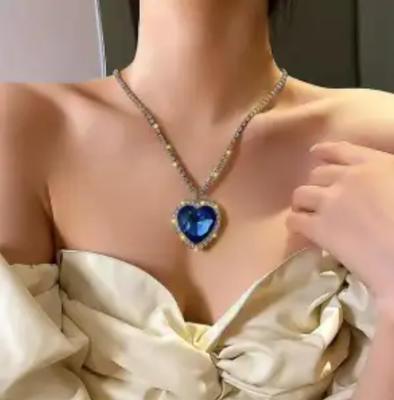 Picture of Heart Shaped Titanic Locket & Adjustable Titanic Heart of Ocean Necklaces - Blue