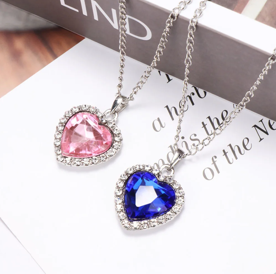 Picture of 1Pcs Beautiful Blue Ocean Crystal Rhinestone Heart Pendant Necklace Classic Titanic Jewelry Lover Gift For Fashion Women's - Necklace - Blue