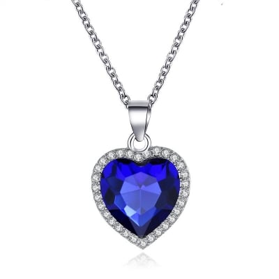 Picture of 1Pcs Beautiful Blue Ocean Crystal Rhinestone Heart Pendant Necklace Classic Titanic Jewelry Lover Gift For Fashion Women's - Necklace - Blue
