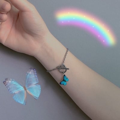 Picture of Stylish Women Fashion Jewelry Valentine Gift Gradient Butterfly Bracelet - Silver