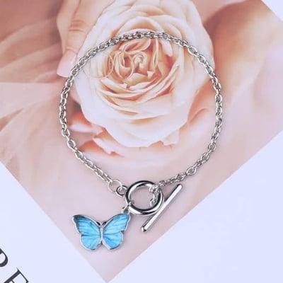 Picture of Korean Fantasy Blue Butterfly Bracelet Temperament Bracelet For Women - Silver