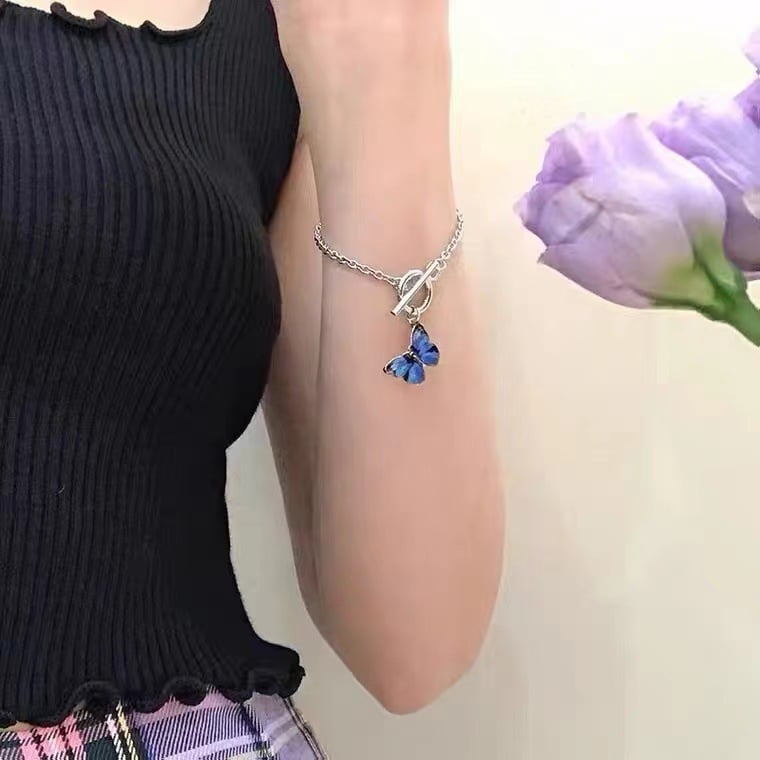 Picture of Korean Fantasy Blue Butterfly Bracelet Temperament Bracelet For Women - Silver