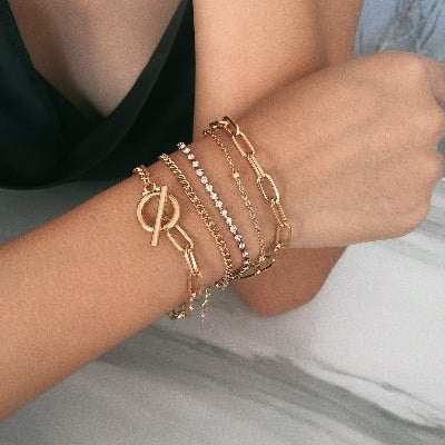 Picture of Korean Fashion Crystal Charm Bracelets Adjustable Bracelet Jewelry Accessories for Women - Gold