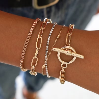 Picture of Chain Bracelets Jewelry fashion Geometry Bracelet Creative multilayer jewelry - Gold