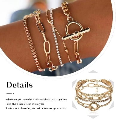 Picture of Fashion Trend Multi-layer Popular Hollow Round Bead Bracelet 5-piece Set - Gold