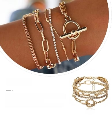 Picture of 5 Pcs/Set Adjustable Bracelet for Girls Simple Stylish Bracelets for girls - Gold