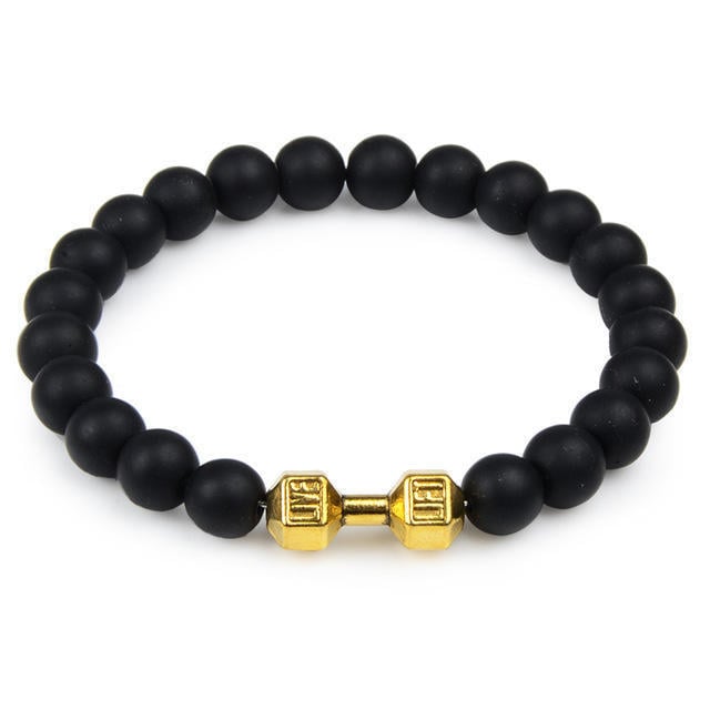 Picture of Natural Stone Dumbbell Beads Bracelets For Men - Dumbell Golden
