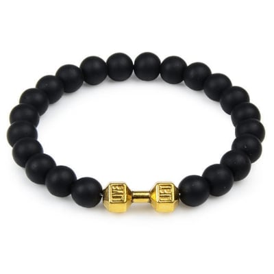 Picture of Natural Stone Dumbbell Beads Bracelets For Men - Dumbell Golden