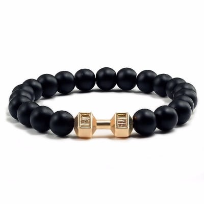 Picture of Natural Stone Dumbbell Beads Bracelets For Men - Dumbell Golden