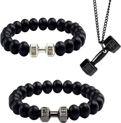 Picture of Natural Volcanic Lava Stone Adjustable Black Bracelet Fitness Jewelry for Men