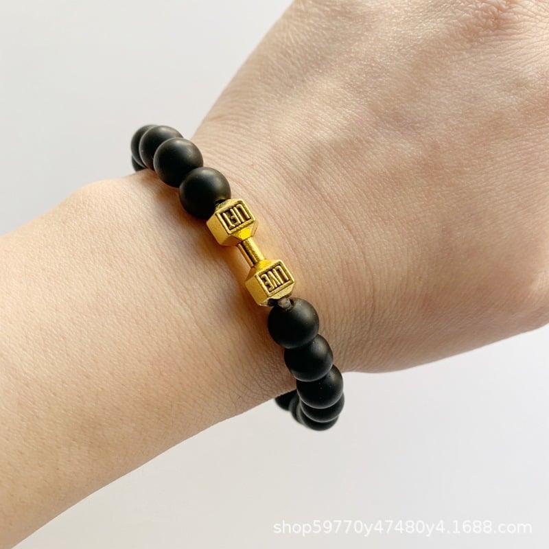 Picture of Black Stone Dumbbell Bracelet Men - Bracelet For Men - Dumbell Golden