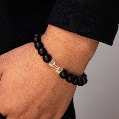 Picture of New Lava Stone Stylish Dumbbell Bracelet For Men