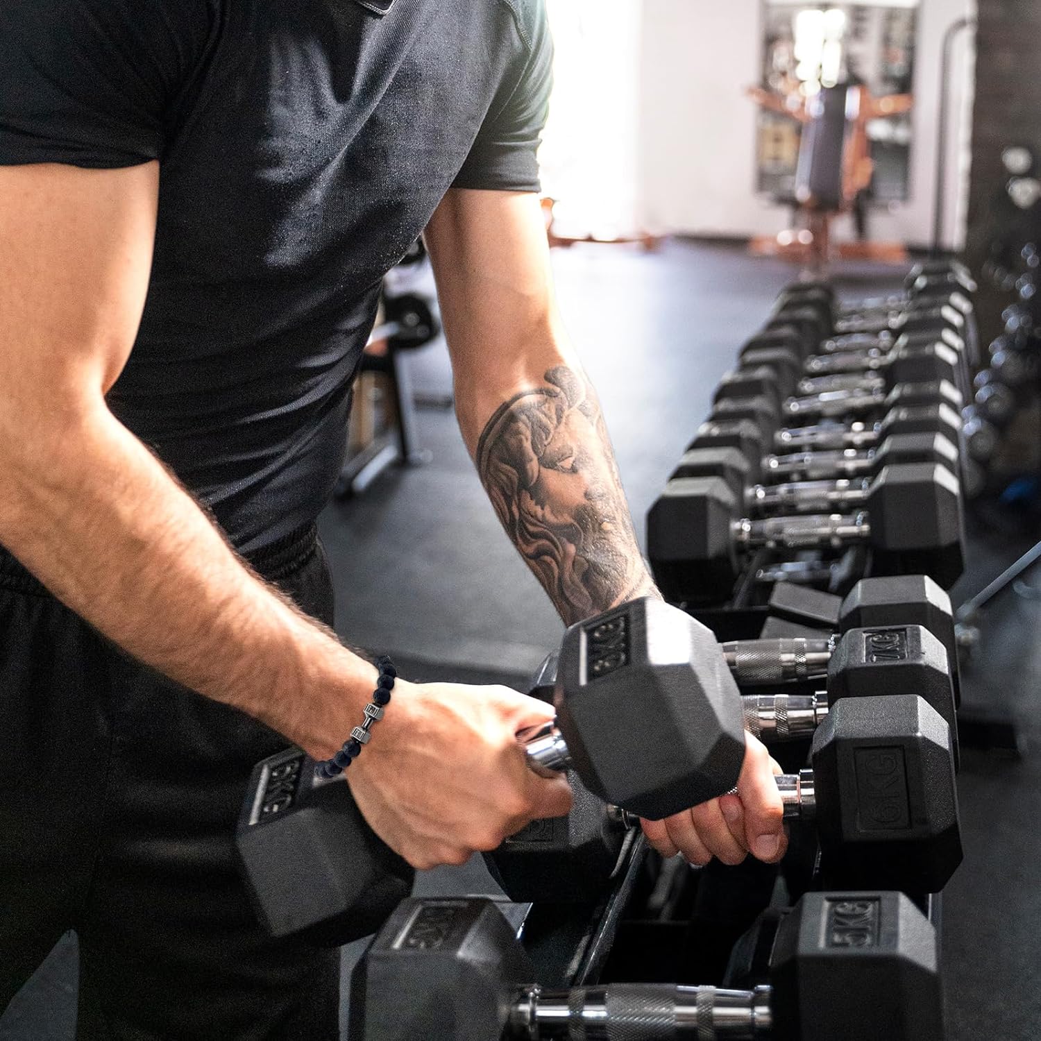Picture of New Lava Stone Stylish Dumbbell Bracelet For Men