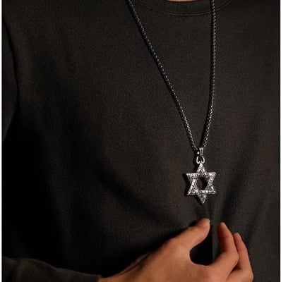 Picture of Star Of David Hexagram Pendant Necklace Jewelry Gift For men - Silver