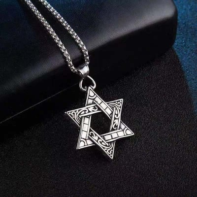 Picture of Star Of David Hexagram Pendant Necklace Jewelry Gift For men - Silver