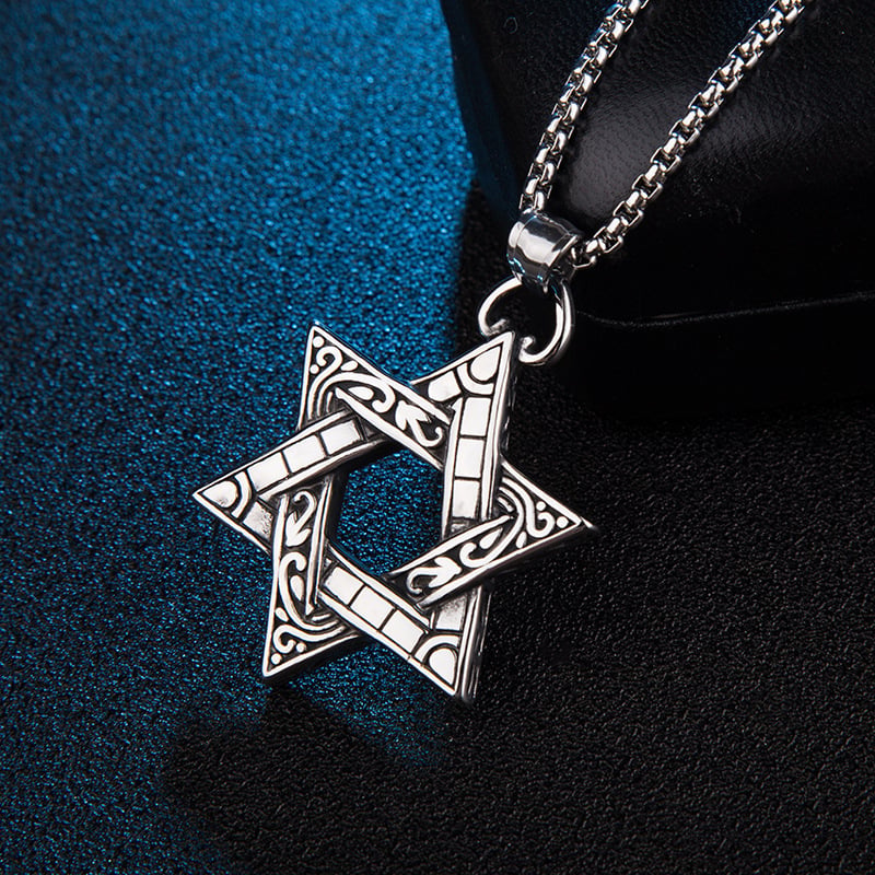 Picture of Star Of David Hexagram Pendant Necklace Jewelry Gift For men - Silver