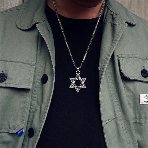 Picture of Star Of David Hexagram Pendant Necklace Jewelry Gift For men - Silver