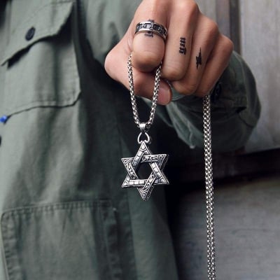 Picture of Trendy Metal Chain for Men - Men's Pendant Star Jewelry Accessories - Necklace for Men and WomenStar Pendant Necklace Men's Charm Rock Party Jewelry - Silver
