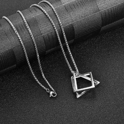 Picture of Square Triangle Necklace Men's Charm Rock Party Jewelry - Silver