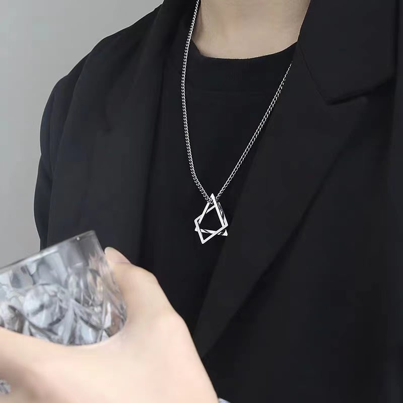 Picture of Square Triangle Necklace Men's Charm Rock Party Jewelry - Silver
