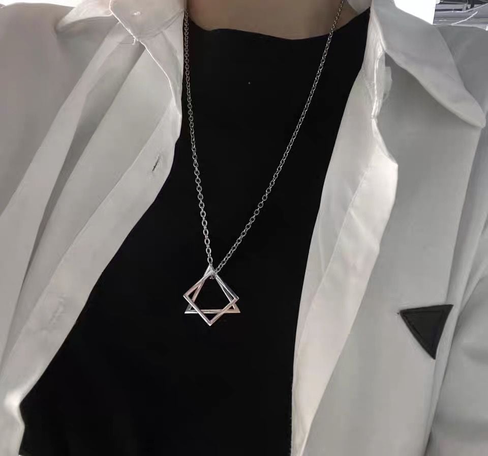 Picture of Square Triangle Necklace Men's Charm Rock Party Jewelry - Silver